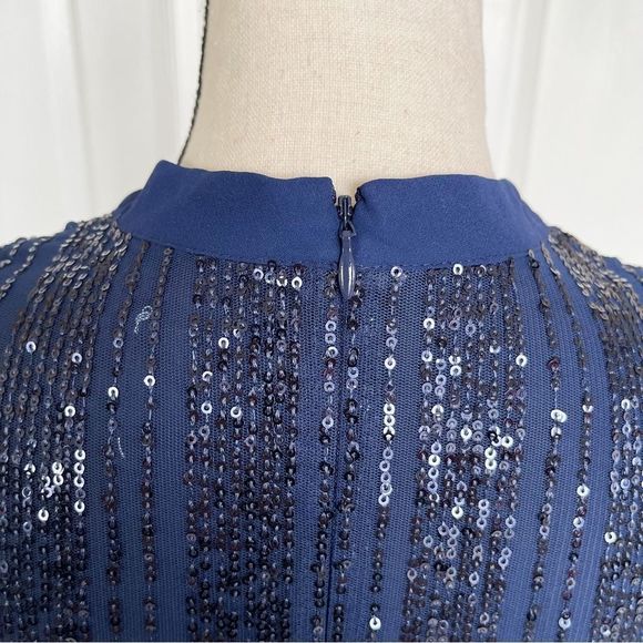 CeCe Size XS Navy & Black Sequin Layered Bow Tie Neck Sleeveless Cocktail Dress - Picture 12 of 15